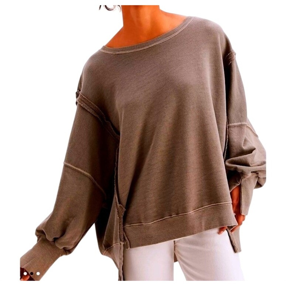 We The Free Free People Camden Sweatshirt Brown Oversized Grunge Slouchy Sz S
